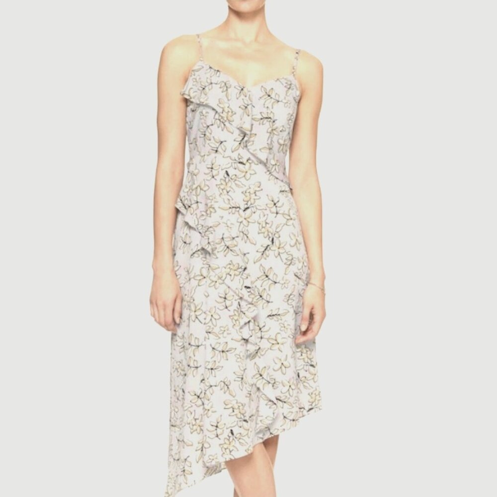 BANANA REPUBLIC Petite Ruffled Asymmetrical Floral Midi Dress